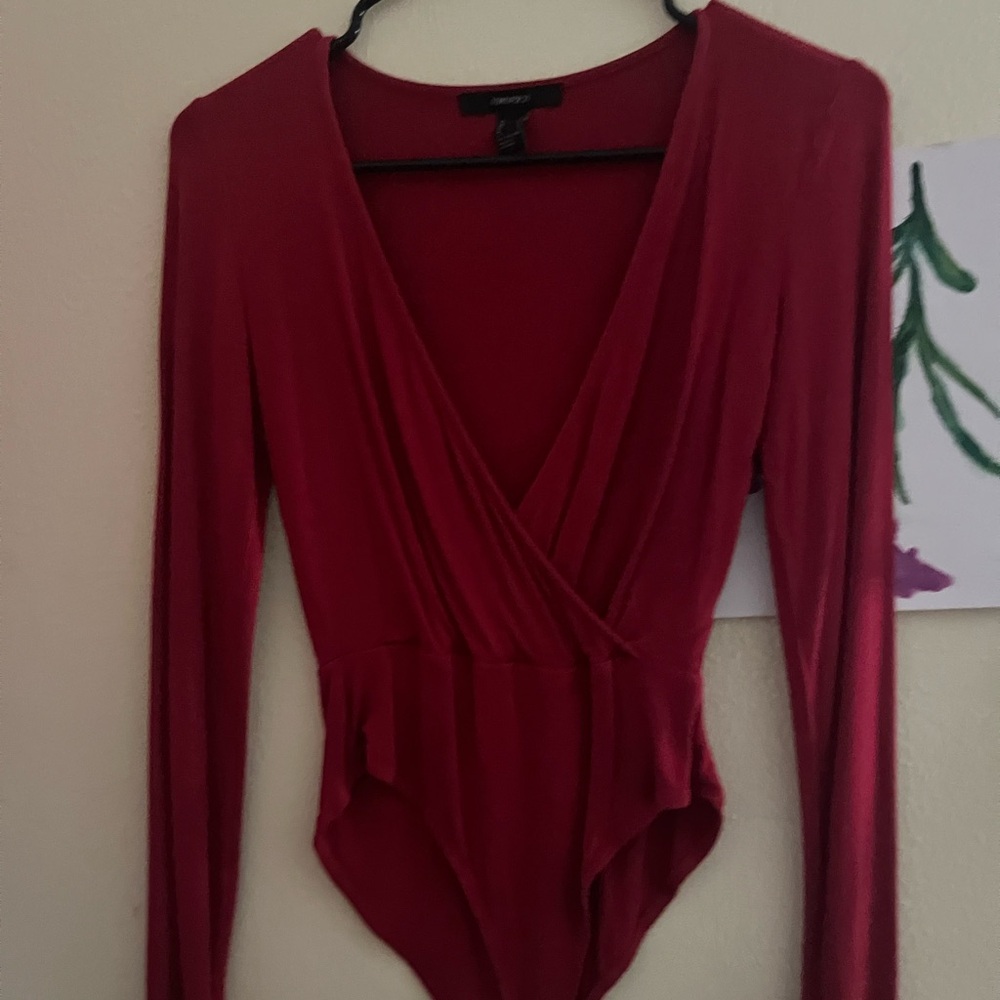 Forever 21 Deep Red V-Neck Bodysuit
